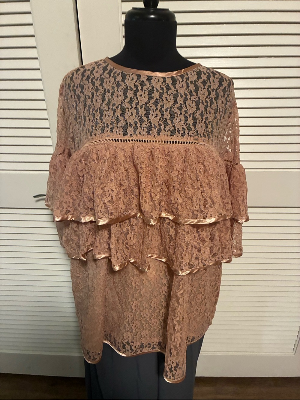 Sheer Lace Ruffle Blouse in Blush